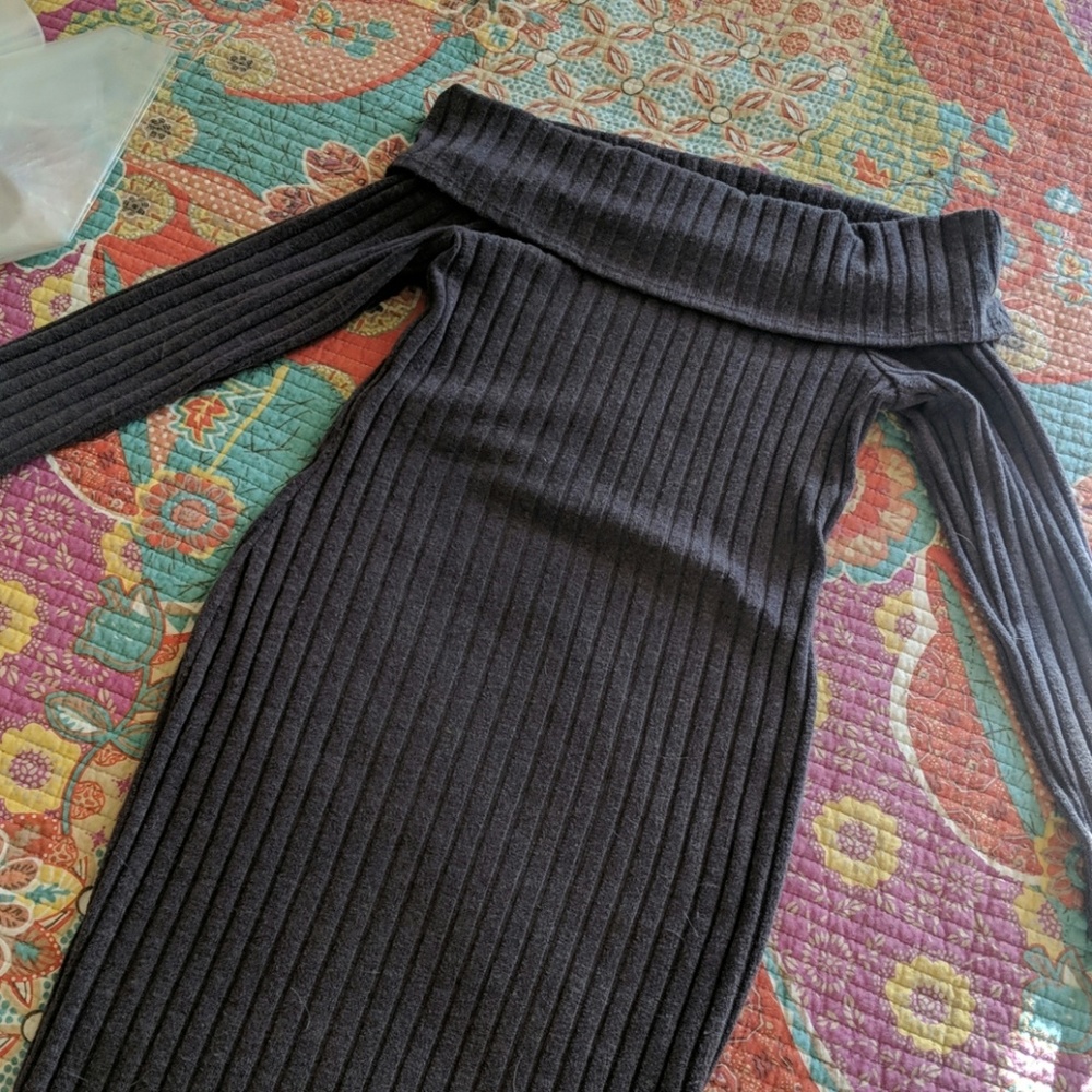 Large womens mocha stretchy off the shoulder dress